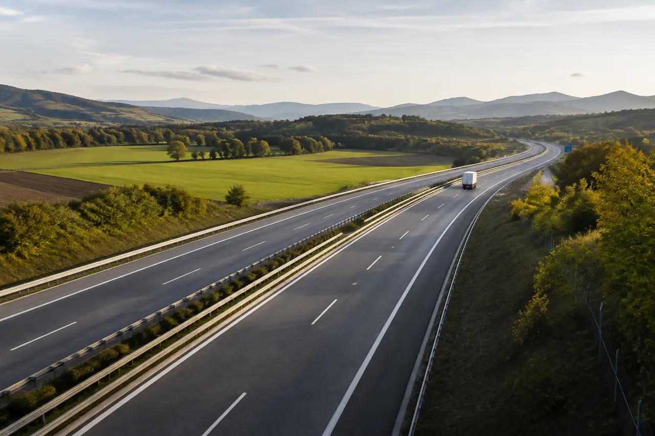 Europäische Fernstraße als Symbol für europaweite Transporte